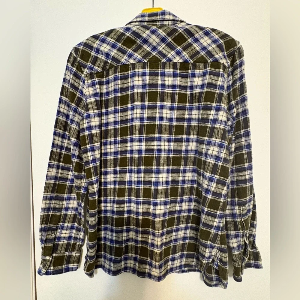 J.Crew Green Blue White Plaid Button Up Plaid Flannel‎ Shirt Size 10 Cabin Fall